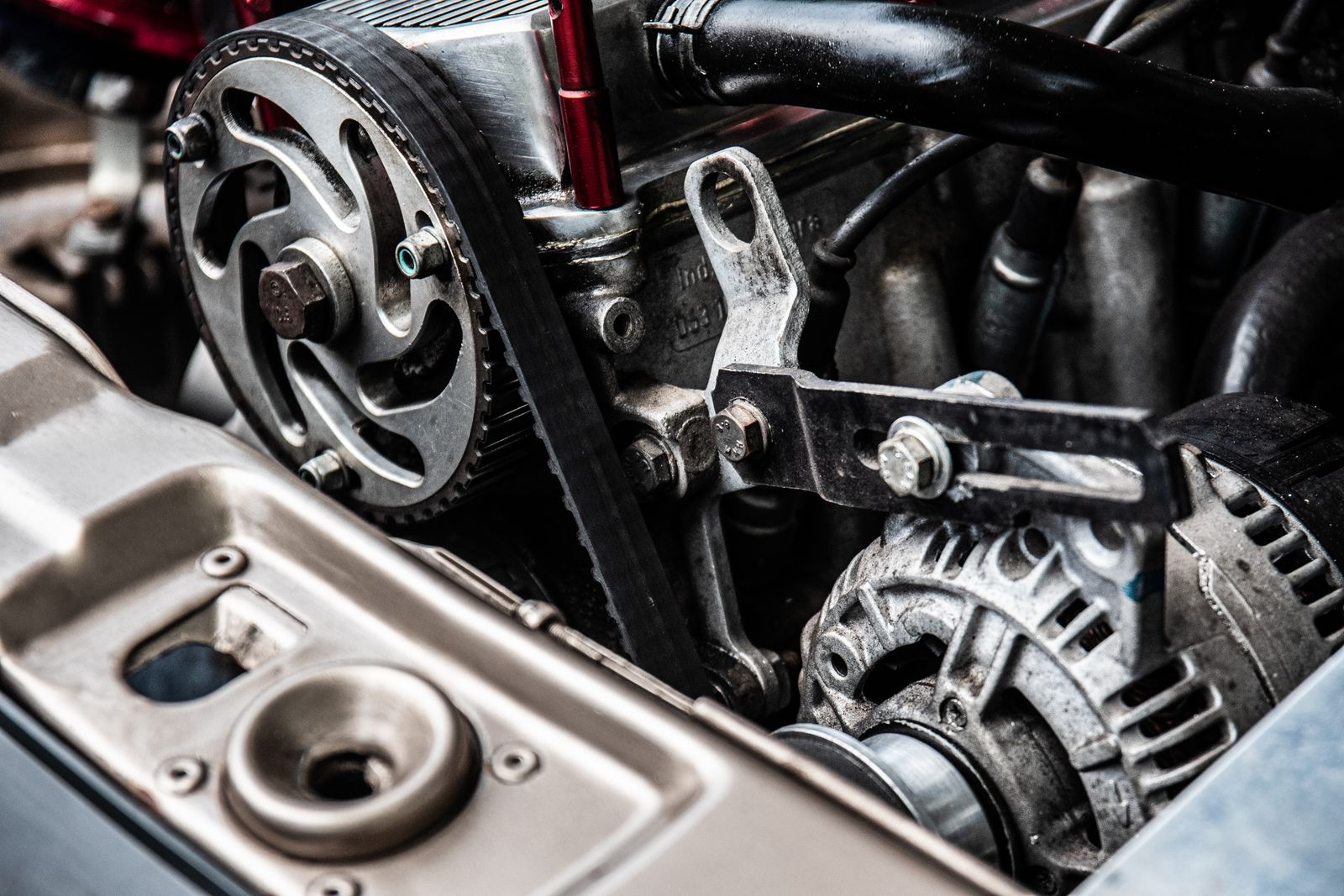 Detailed view of clean automotive engine components